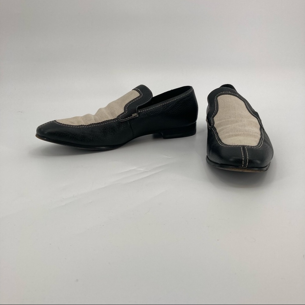 Gucci Men’s Black Leather / White Linen Loafer - Size 8D